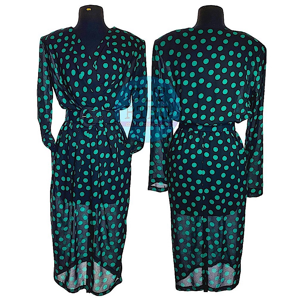 80s vtg Polka Dot Dress w Pockets